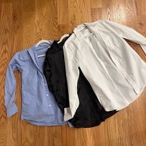 Set of Three Button-Up Shirts - Blue, Black Satin, White